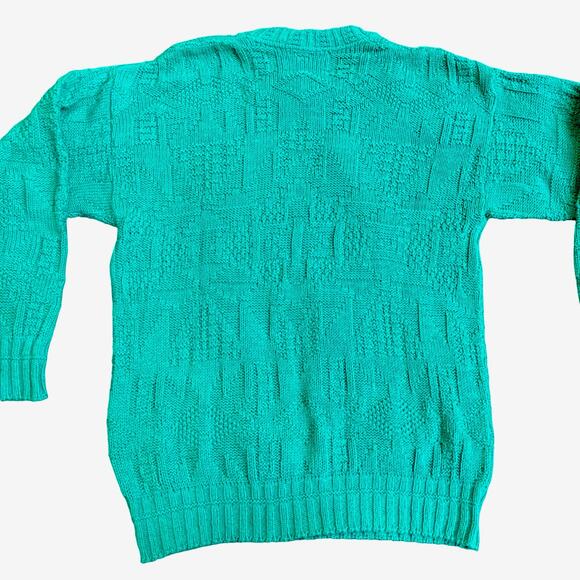 Vtg Lake Harmony USA Knit Sweater Sz M Textured Teal Southwestern Preppy - Picture 5 of 10